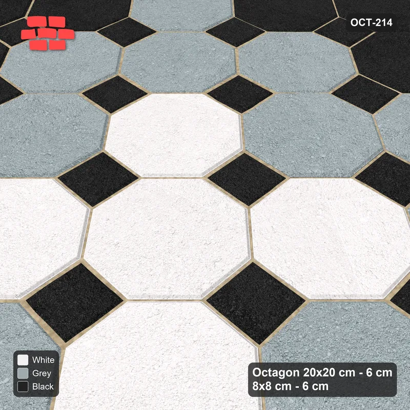 Interlock (Pasco) 20x20 cm · OCT-214 · Tuxedo Graded Diamond Rings on the Diagonal with 8x8 Inserts, Kerb Frame · Side view Interlock (Pasco) 20x20 cm · OCT-214 · Tuxedo Graded Diamond Rings on the Diagonal with 8x8 Inserts, Kerb Frame · Side view