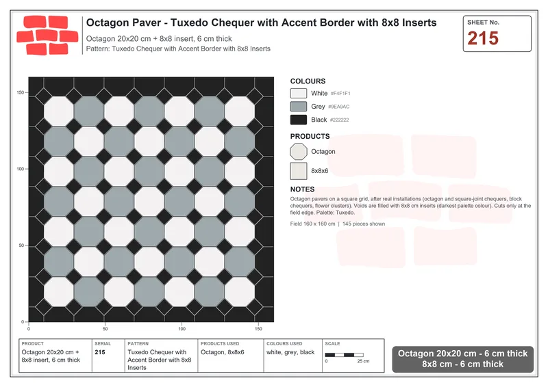 Interlock (Pasco) 20x20 cm · OCT-215 · Tuxedo Chequer with Accent Border with 8x8 Inserts · Laying plan