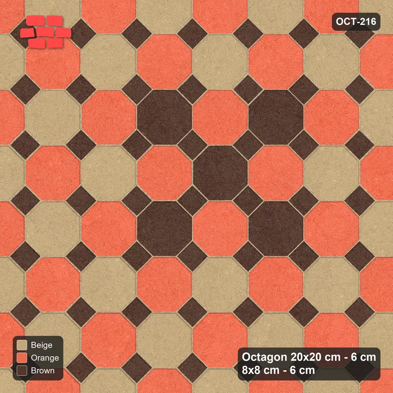 Interlock (Pasco) 20x20 cm · OCT-216 · Autumn Chequer with Cluster Accents with 8x8 Inserts, Kerb Frame · Top view Interlock (Pasco) 20x20 cm · OCT-216 · Autumn Chequer with Cluster Accents with 8x8 Inserts, Kerb Frame · Top view