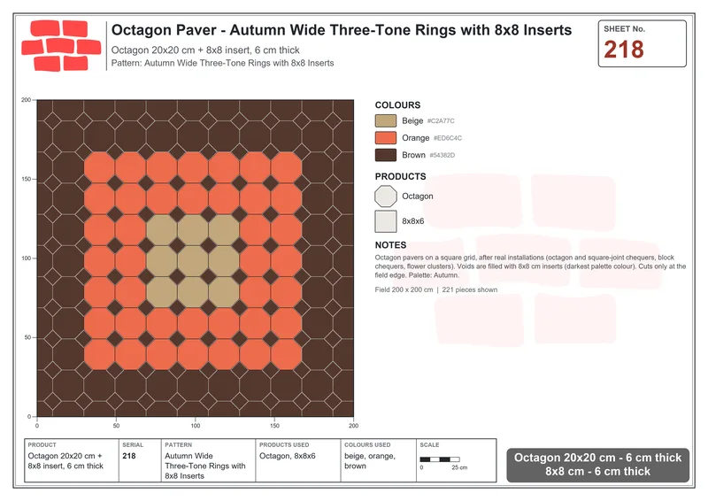 Interlock (Pasco) 20x20 cm · OCT-218 · Autumn Wide Three-Tone Rings with 8x8 Inserts · Laying plan