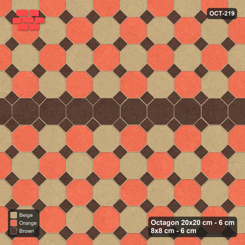 Interlock (Pasco) 20x20 cm · OCT-219 · Autumn Chequer with Feature Band with 8x8 Inserts, Kerb Frame · Top view Interlock (Pasco) 20x20 cm · OCT-219 · Autumn Chequer with Feature Band with 8x8 Inserts, Kerb Frame · Top view