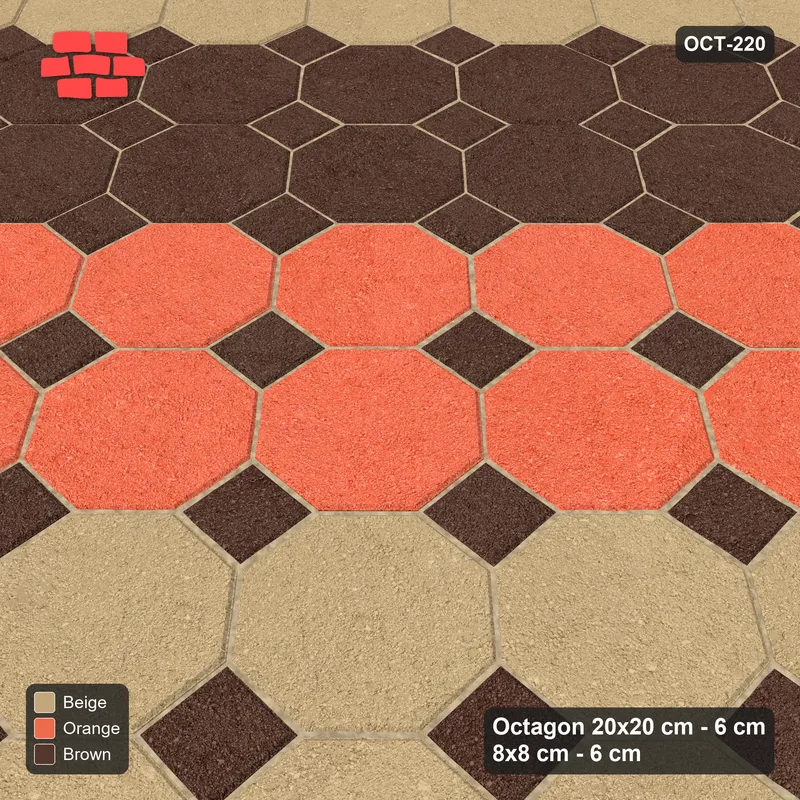 Interlock (Pasco) 20x20 cm · OCT-220 · Autumn Wide Three-Tone Courses on the Diagonal with 8x8 Inserts · Side view Interlock (Pasco) 20x20 cm · OCT-220 · Autumn Wide Three-Tone Courses on the Diagonal with 8x8 Inserts · Side view