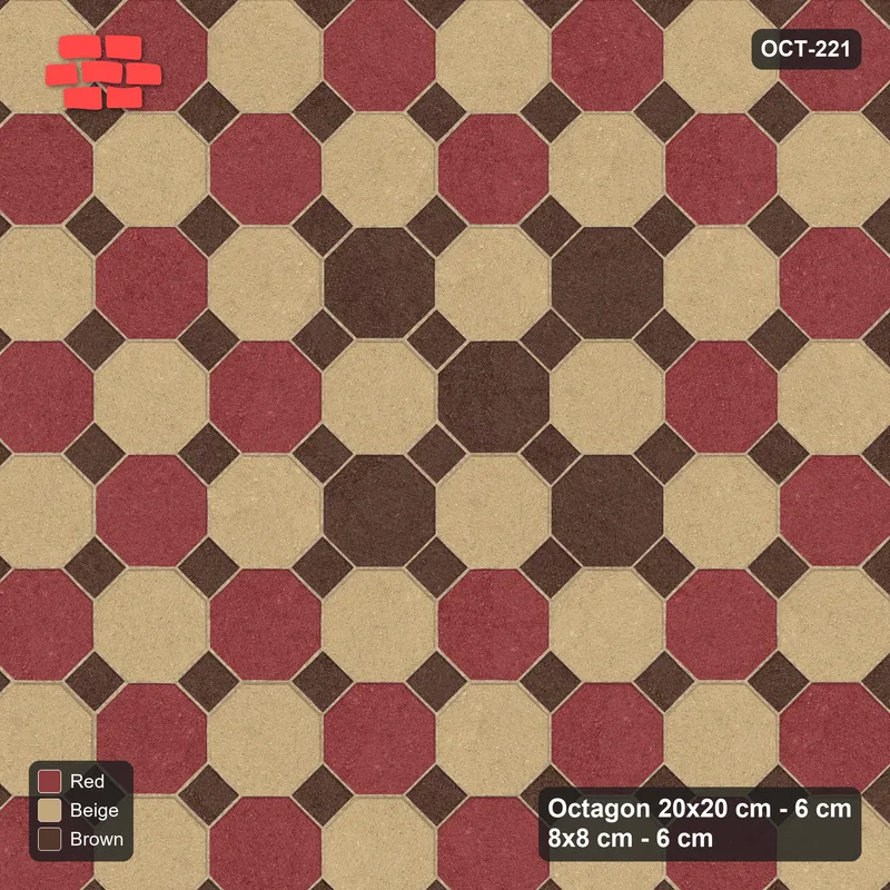 Interlock (Pasco) 20x20 cm · OCT-221 · Tuscany Chequer with Cluster Accents with 8x8 Inserts, Kerb Frame · Top view Interlock (Pasco) 20x20 cm · OCT-221 · Tuscany Chequer with Cluster Accents with 8x8 Inserts, Kerb Frame · Top view