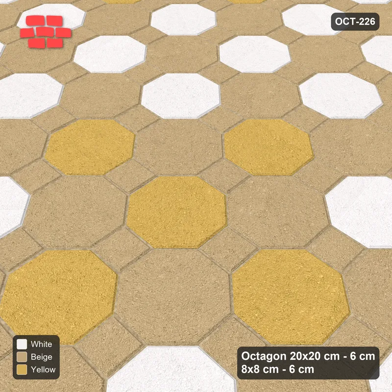Interlock (Pasco) 20x20 cm · OCT-226 · Golden Sand Chequer with Cluster Accents on the Diagonal with 8x8 Inserts · Side view Interlock (Pasco) 20x20 cm · OCT-226 · Golden Sand Chequer with Cluster Accents on the Diagonal with 8x8 Inserts · Side view