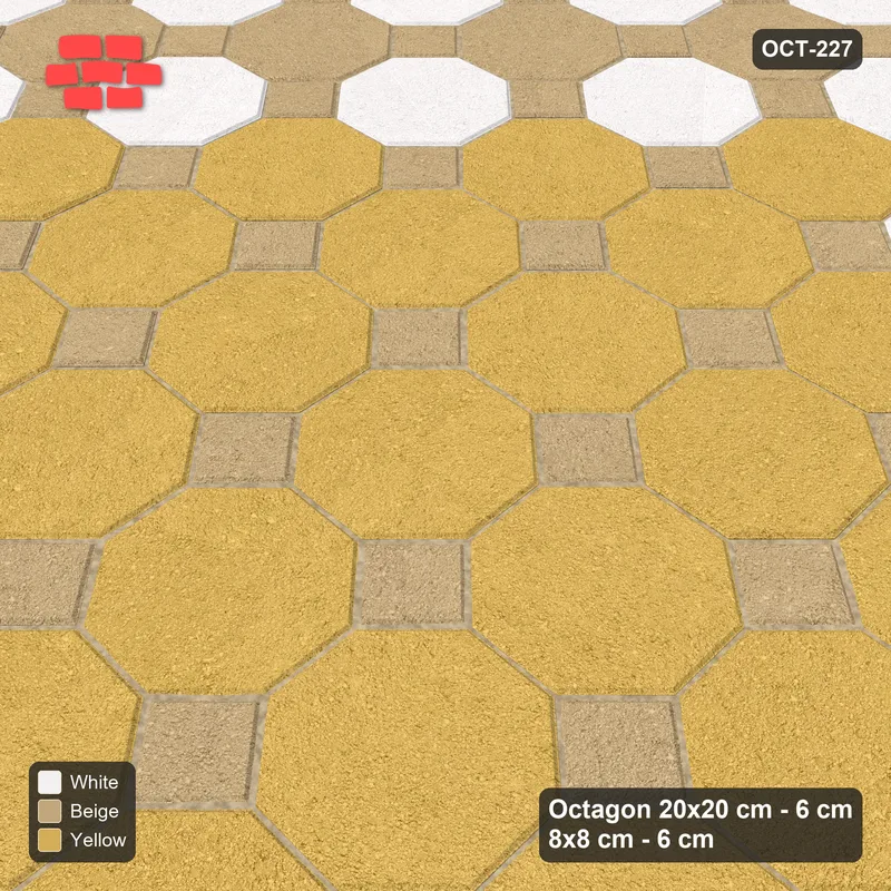 Interlock (Pasco) 20x20 cm · OCT-227 · Golden Sand Chequer with Centre Medallion with 8x8 Inserts · Side view Interlock (Pasco) 20x20 cm · OCT-227 · Golden Sand Chequer with Centre Medallion with 8x8 Inserts · Side view