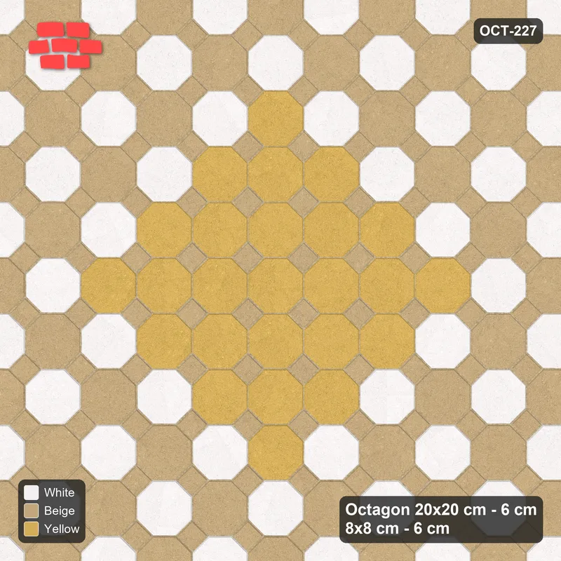 Interlock (Pasco) 20x20 cm · OCT-227 · Golden Sand Chequer with Centre Medallion with 8x8 Inserts · Top view Interlock (Pasco) 20x20 cm · OCT-227 · Golden Sand Chequer with Centre Medallion with 8x8 Inserts · Top view