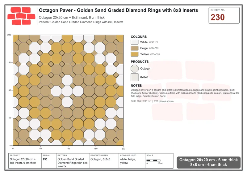 Interlock (Pasco) 20x20 cm · OCT-230 · Golden Sand Graded Diamond Rings with 8x8 Inserts · Laying plan