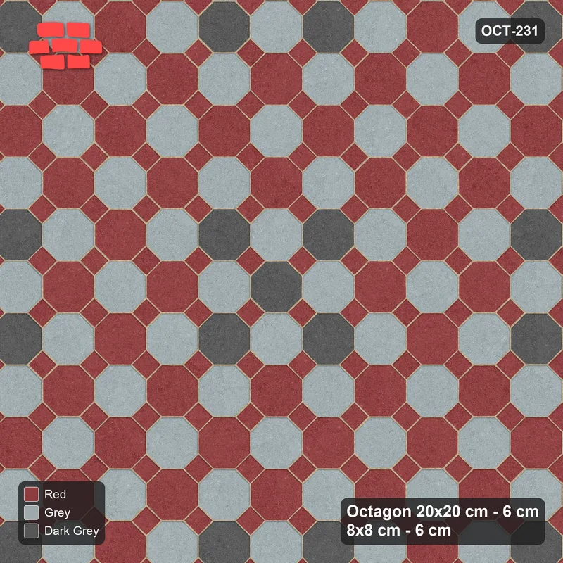Interlock (Pasco) 20x20 cm · OCT-231 · Urban Brick Chequer with Cluster Accents with 8x8 Inserts, Kerb Frame · Top view Interlock (Pasco) 20x20 cm · OCT-231 · Urban Brick Chequer with Cluster Accents with 8x8 Inserts, Kerb Frame · Top view