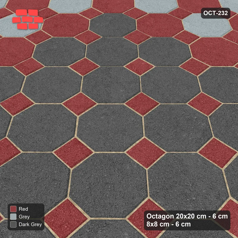 Interlock (Pasco) 20x20 cm · OCT-232 · Urban Brick Chequer with Centre Medallion on the Diagonal with 8x8 Inserts · Side view Interlock (Pasco) 20x20 cm · OCT-232 · Urban Brick Chequer with Centre Medallion on the Diagonal with 8x8 Inserts · Side view
