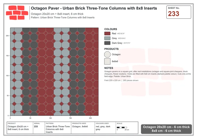 Interlock (Pasco) 20x20 cm · OCT-233 · Urban Brick Three-Tone Columns with 8x8 Inserts · Laying plan