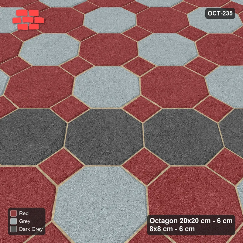 Interlock (Pasco) 20x20 cm · OCT-235 · Urban Brick Chequer with Feature Band on the Diagonal with 8x8 Inserts, Kerb Frame · Side view Interlock (Pasco) 20x20 cm · OCT-235 · Urban Brick Chequer with Feature Band on the Diagonal with 8x8 Inserts, Kerb Frame · Side view