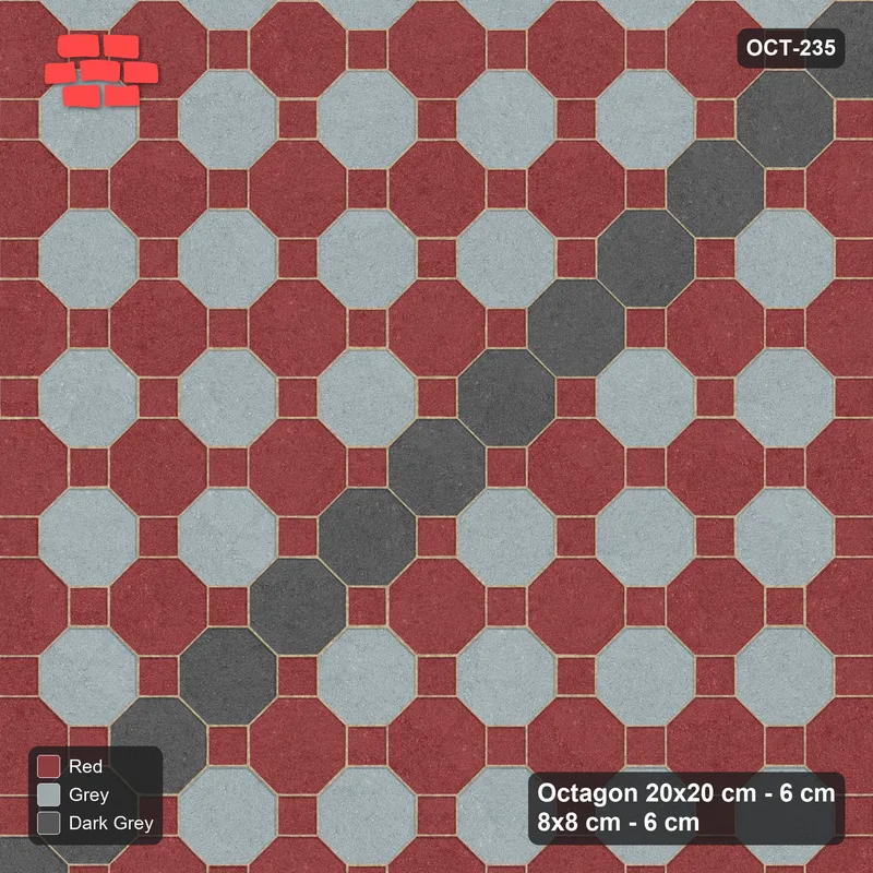 Interlock (Pasco) 20x20 cm · OCT-235 · Urban Brick Chequer with Feature Band on the Diagonal with 8x8 Inserts, Kerb Frame · Top view Interlock (Pasco) 20x20 cm · OCT-235 · Urban Brick Chequer with Feature Band on the Diagonal with 8x8 Inserts, Kerb Frame · Top view