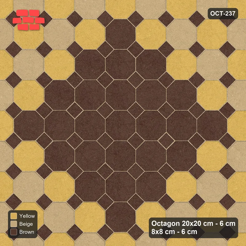 Interlock (Pasco) 20x20 cm · OCT-237 · Harvest Gold Chequer with Centre Medallion with 8x8 Inserts, Kerb Frame · Top view Interlock (Pasco) 20x20 cm · OCT-237 · Harvest Gold Chequer with Centre Medallion with 8x8 Inserts, Kerb Frame · Top view