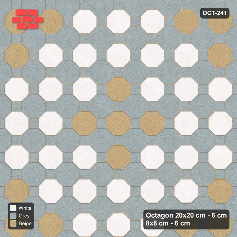 Interlock (Pasco) 20x20 cm · OCT-241 · Coastal Chequer with Cluster Accents on the Diagonal with 8x8 Inserts · Top view Interlock (Pasco) 20x20 cm · OCT-241 · Coastal Chequer with Cluster Accents on the Diagonal with 8x8 Inserts · Top view