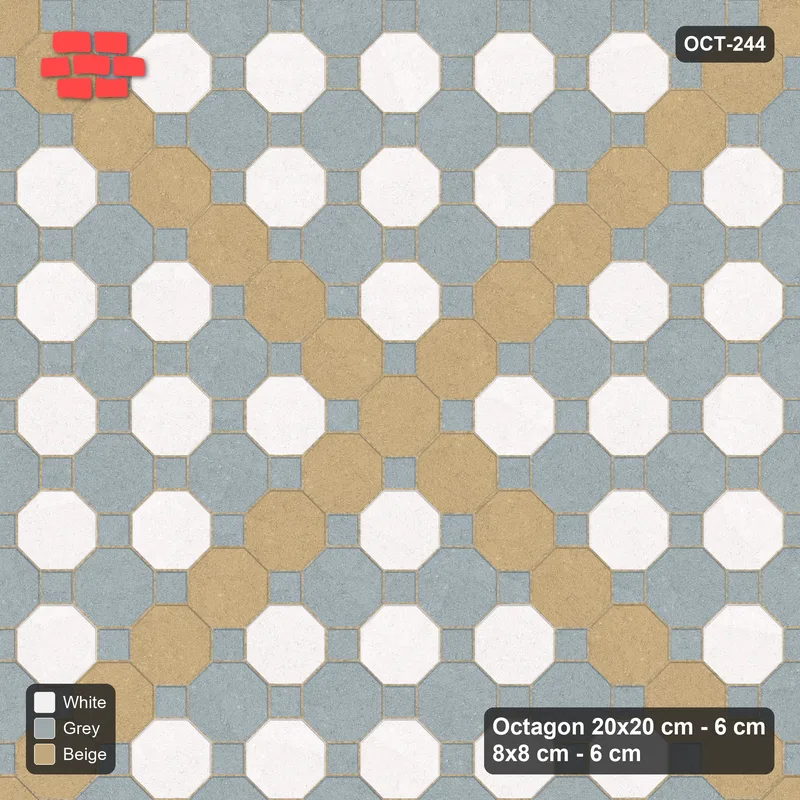 Interlock (Pasco) 20x20 cm · OCT-244 · Coastal Chequer with Cross on the Diagonal with 8x8 Inserts · Top view Interlock (Pasco) 20x20 cm · OCT-244 · Coastal Chequer with Cross on the Diagonal with 8x8 Inserts · Top view