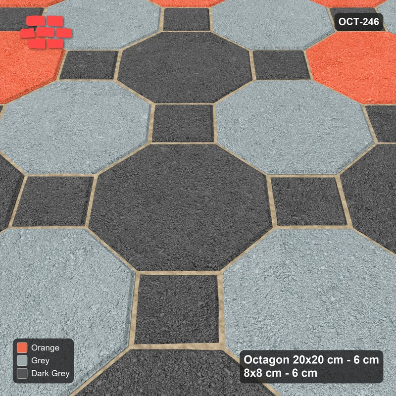 Interlock (Pasco) 20x20 cm · OCT-246 · Sunset Slate Chequer with Cluster Accents with 8x8 Inserts, Kerb Frame · Side view Interlock (Pasco) 20x20 cm · OCT-246 · Sunset Slate Chequer with Cluster Accents with 8x8 Inserts, Kerb Frame · Side view