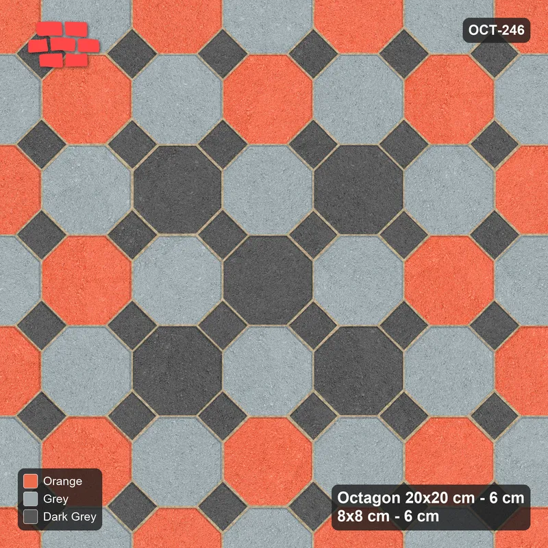 Interlock (Pasco) 20x20 cm · OCT-246 · Sunset Slate Chequer with Cluster Accents with 8x8 Inserts, Kerb Frame · Top view Interlock (Pasco) 20x20 cm · OCT-246 · Sunset Slate Chequer with Cluster Accents with 8x8 Inserts, Kerb Frame · Top view