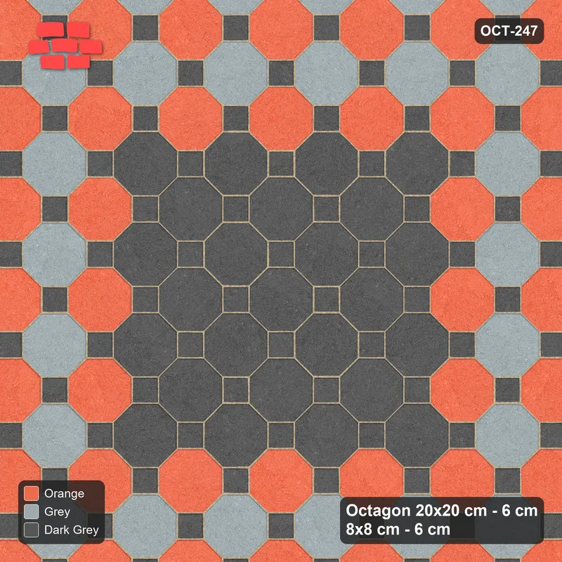 Interlock (Pasco) 20x20 cm · OCT-247 · Sunset Slate Chequer with Centre Medallion on the Diagonal with 8x8 Inserts · Top view Interlock (Pasco) 20x20 cm · OCT-247 · Sunset Slate Chequer with Centre Medallion on the Diagonal with 8x8 Inserts · Top view