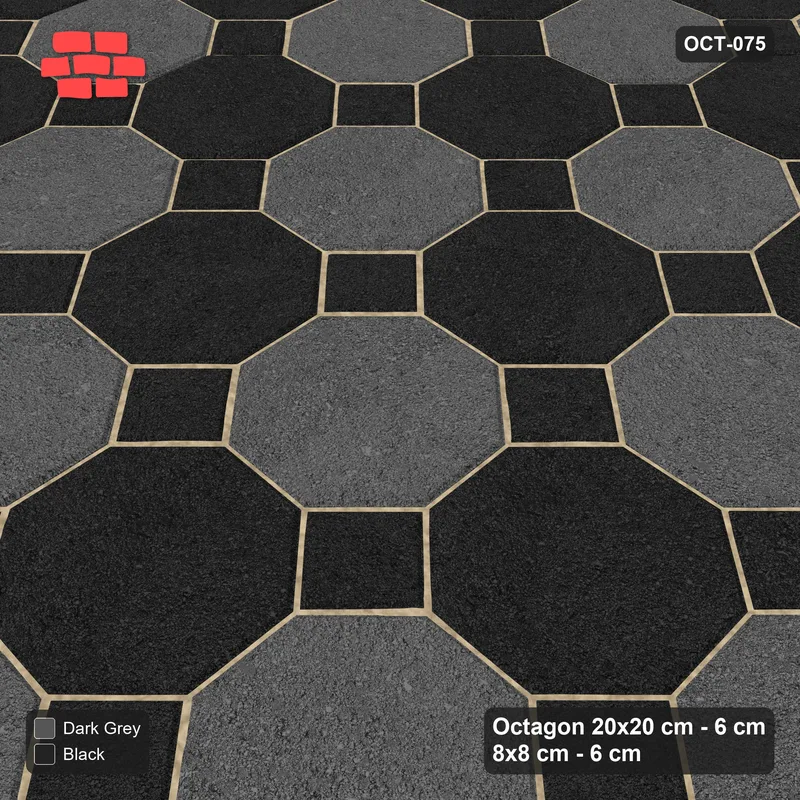 انٹرلاک (پاسکو) 20x20 سینٹی میٹر · OCT8-075 · Angled بلاک 2x2 مثمن Chequerboard Garden کورٹ · سائیڈ منظر