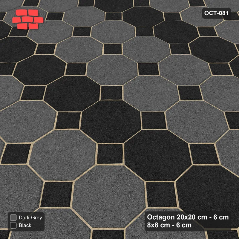 انٹرلاک (پاسکو) 20x20 سینٹی میٹر · OCT8-081 · Angled بلاک 3x3 مثمن Chequerboard Villa Entrance · سائیڈ منظر