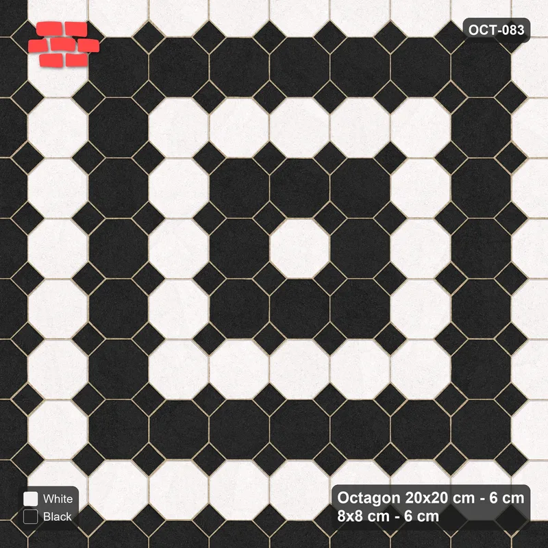 انٹرلاک (پاسکو) 20x20 سینٹی میٹر · OCT8-083 · ترچھا بلاک 3x3 مثمن Chequerboard Access Road · اوپر کا منظر