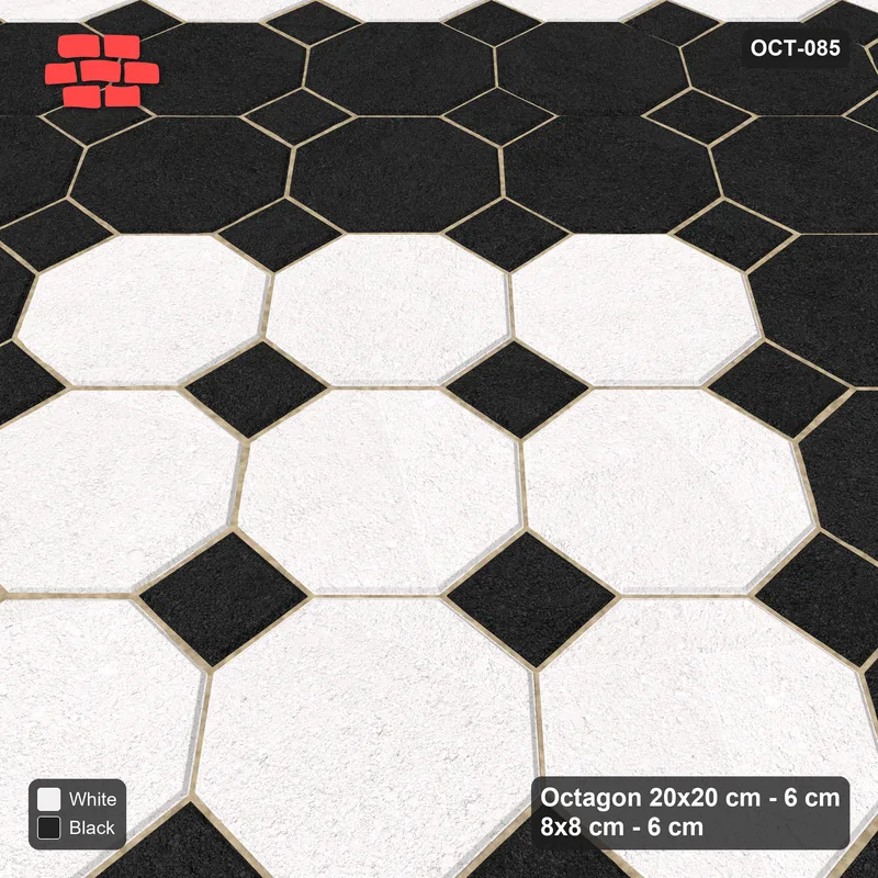 انٹرلاک (پاسکو) 20x20 سینٹی میٹر · OCT8-085 · بلاک 3x3 مثمن Chequerboard Loading Yard · سائیڈ منظر