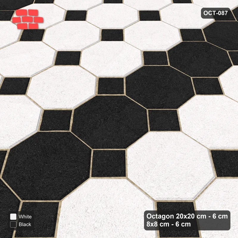 انٹرلاک (پاسکو) 20x20 سینٹی میٹر · OCT8-087 · Angled بلاک 3x3 مثمن Chequerboard Mosque کورٹ · سائیڈ منظر
