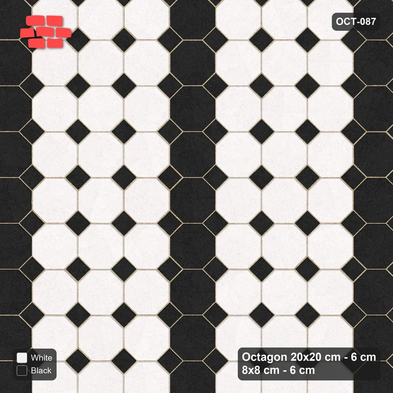انٹرلاک (پاسکو) 20x20 سینٹی میٹر · OCT8-087 · Angled بلاک 3x3 مثمن Chequerboard Mosque کورٹ · اوپر کا منظر