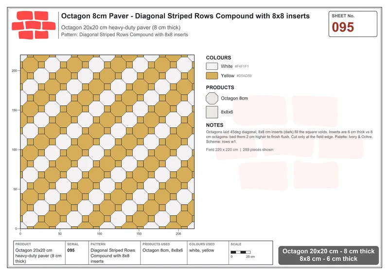 انترلوك (باسكو) 20x20 سم · OCT8-095 · قطري مخطط صفوف Compound مع 8x8 إدراجات · مخطط التركيب انترلوك (باسكو) 20x20 سم · OCT8-095 · قطري مخطط صفوف Compound مع 8x8 إدراجات · مخطط التركيب