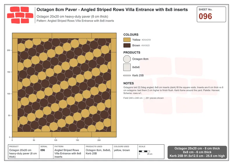 انترلوك (باسكو) 20x20 سم · OCT8-096 · Angled مخطط صفوف Villa Entrance مع 8x8 إدراجات · مخطط التركيب انترلوك (باسكو) 20x20 سم · OCT8-096 · Angled مخطط صفوف Villa Entrance مع 8x8 إدراجات · مخطط التركيب