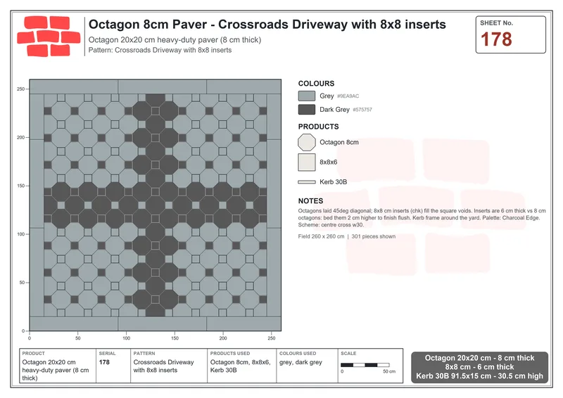 इंटरलॉक (पास्को) 20x20 सेमी · OCT8-178 · Crossroads ड्राइववे के साथ 8x8 इन्सर्ट · बिछाने का नक्शा इंटरलॉक (पास्को) 20x20 सेमी · OCT8-178 · Crossroads ड्राइववे के साथ 8x8 इन्सर्ट · बिछाने का नक्शा