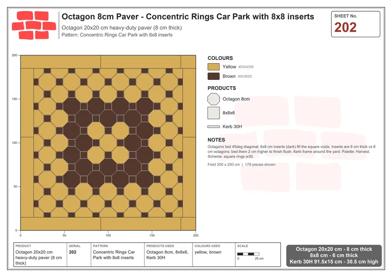 Interlock (Pasco) 20x20 cm · OCT8-202 · Concentric Rings Car Park with 8x8 inserts · Laying plan