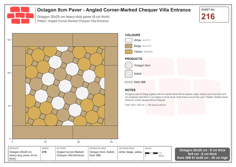 Interlock (Pasco) 20x20 cm · OCT8-216 · Angled Corner-Marked Chequer Villa Entrance · Laying plan