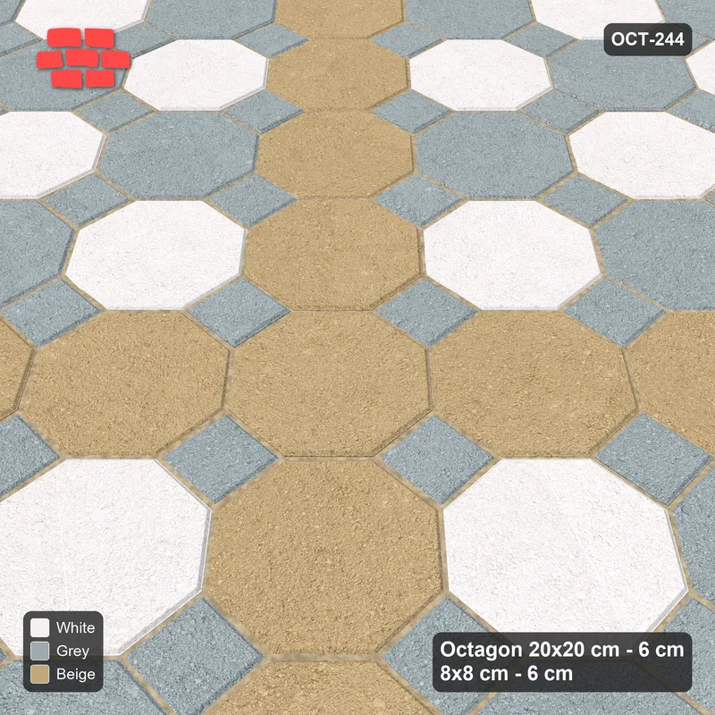 Interlock (Pasco) 20x20 cm · OCT8-244 · Tonal Octagon Showroom Yard with 8x8 inserts · Side view