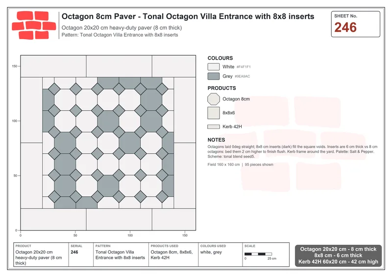 Interlock (Pasco) 20x20 cm · OCT8-246 · Tonal Octagon Villa Entrance with 8x8 inserts · Laying plan