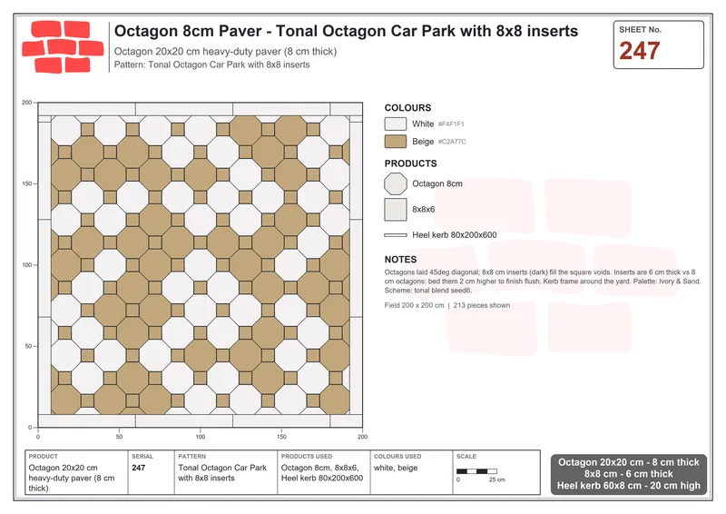 Interlock (Pasco) 20x20 cm · OCT8-247 · Tonal Octagon Car Park with 8x8 inserts · Laying plan