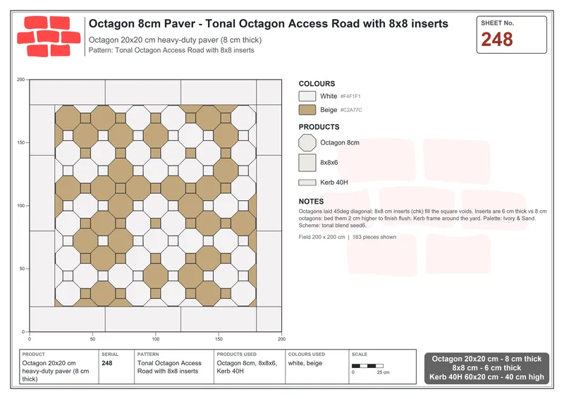 Interlock (Pasco) 20x20 cm · OCT8-248 · Tonal Octagon Access Road with 8x8 inserts · Laying plan