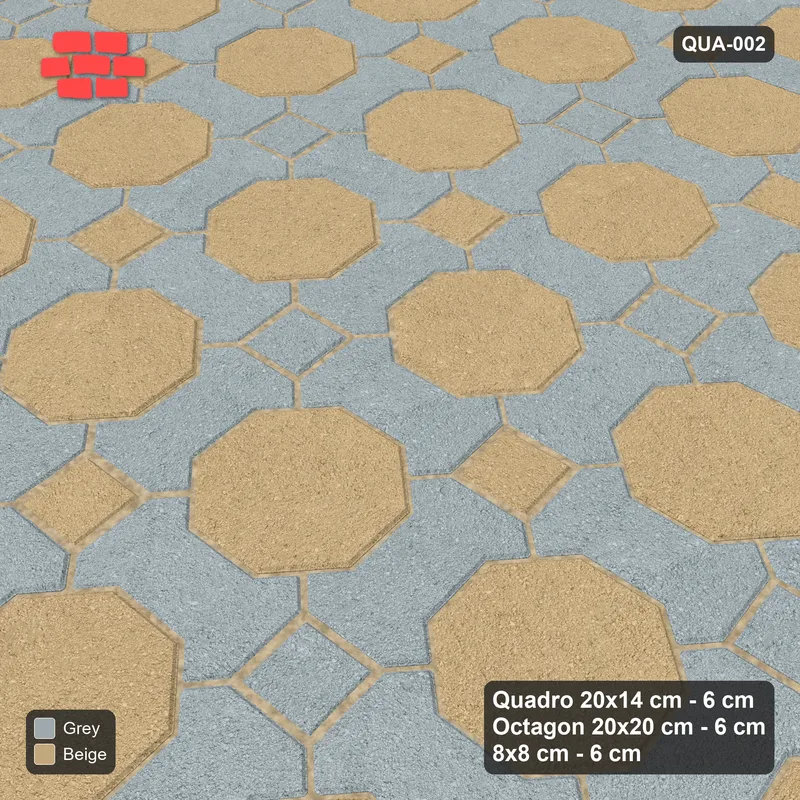 Interlock (Pasco) 20x14 cm · QUA-002 · Quadro-Octagon-8x8 grid, chequered cubes, 5 deg (Warm Grey), no kerb · Side view Interlock (Pasco) 20x14 cm · QUA-002 · Quadro-Octagon-8x8 grid, chequered cubes, 5 deg (Warm Grey), no kerb · Side view