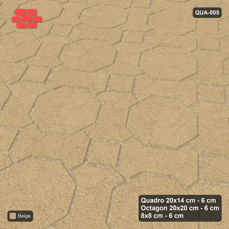 Interlock (Pasco) 20x14 cm · QUA-005 · Quadro-Octagon-8x8 grid, uniform roles, 35 deg (Sand), Kerb 25B kerb · Side view Interlock (Pasco) 20x14 cm · QUA-005 · Quadro-Octagon-8x8 grid, uniform roles, 35 deg (Sand), Kerb 25B kerb · Side view