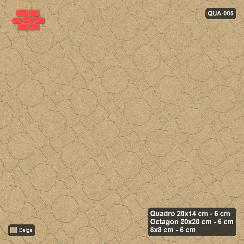 Interlock (Pasco) 20x14 cm · QUA-005 · Quadro-Octagon-8x8 grid, uniform roles, 35 deg (Sand), Kerb 25B kerb · Top view Interlock (Pasco) 20x14 cm · QUA-005 · Quadro-Octagon-8x8 grid, uniform roles, 35 deg (Sand), Kerb 25B kerb · Top view