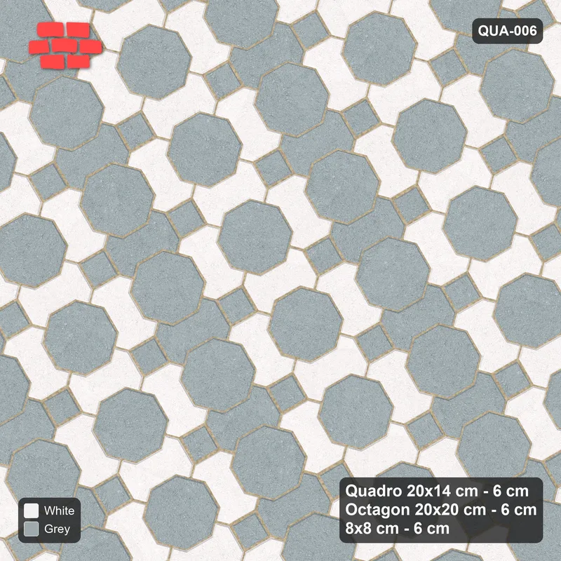 Interlock (Pasco) 20x14 cm · QUA-006 · Quadro-Octagon-8x8 grid, alternating Quadro files, 30 deg (Salt & Pepper), Kerb 54H kerb · Top view Interlock (Pasco) 20x14 cm · QUA-006 · Quadro-Octagon-8x8 grid, alternating Quadro files, 30 deg (Salt & Pepper), Kerb 54H kerb · Top view