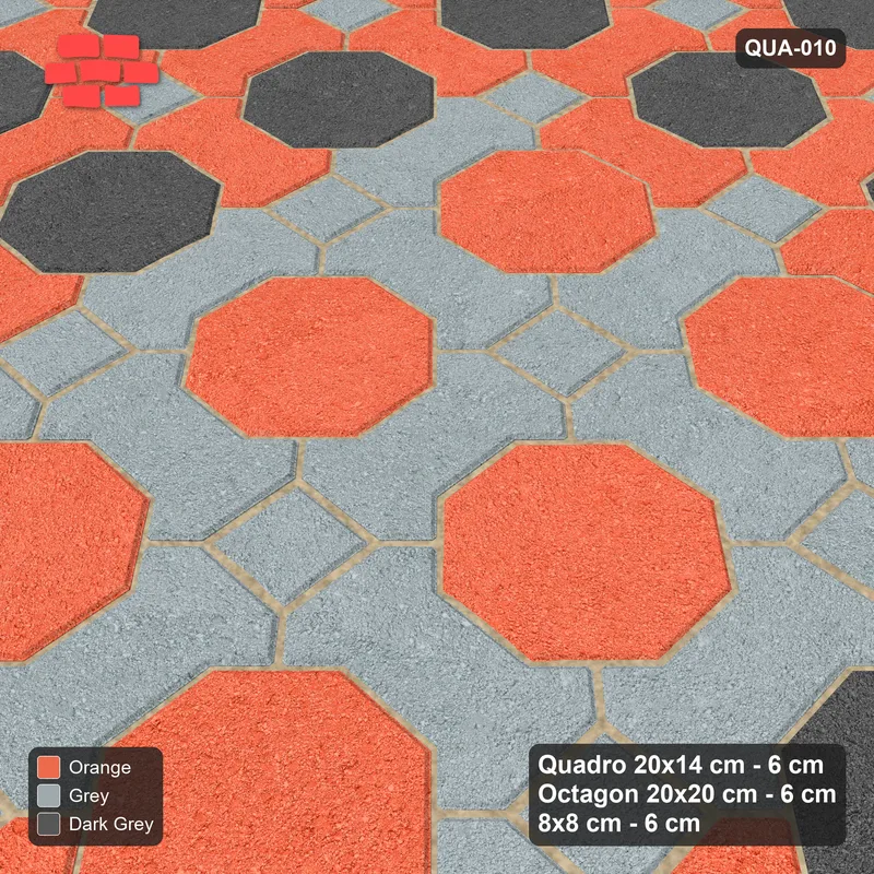 Interlock (Pasco) 20x14 cm · QUA-010 · Quadro-Octagon-8x8 grid, centre medallion (Sunset Slate), no kerb · Side view Interlock (Pasco) 20x14 cm · QUA-010 · Quadro-Octagon-8x8 grid, centre medallion (Sunset Slate), no kerb · Side view