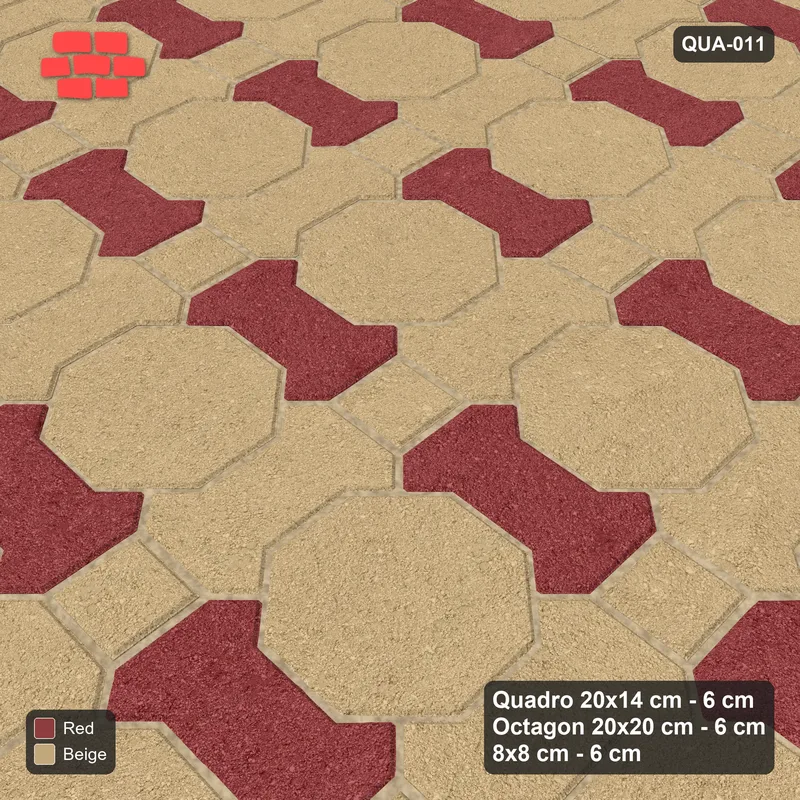 Interlock (Pasco) 20x14 cm · QUA-011 · Quadro-Octagon-8x8 grid, two-tone Quadro files (Terracotta), Kerb 30H/20 kerb · Side view Interlock (Pasco) 20x14 cm · QUA-011 · Quadro-Octagon-8x8 grid, two-tone Quadro files (Terracotta), Kerb 30H/20 kerb · Side view