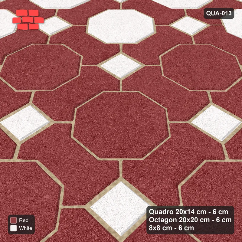 Interlock (Pasco) 20x14 cm · QUA-013 · Quadro-Octagon-8x8 grid, diamond octagon feature (Burgundy & Ivory), Kerb 30F kerb · Side view Interlock (Pasco) 20x14 cm · QUA-013 · Quadro-Octagon-8x8 grid, diamond octagon feature (Burgundy & Ivory), Kerb 30F kerb · Side view