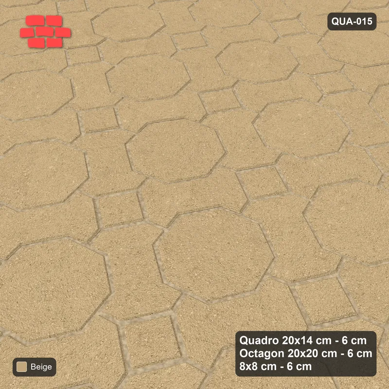 Interlock (Pasco) 20x14 cm · QUA-015 · Quadro-Octagon-8x8 grid, uniform roles, 60 deg (Sand), no kerb · Side view Interlock (Pasco) 20x14 cm · QUA-015 · Quadro-Octagon-8x8 grid, uniform roles, 60 deg (Sand), no kerb · Side view