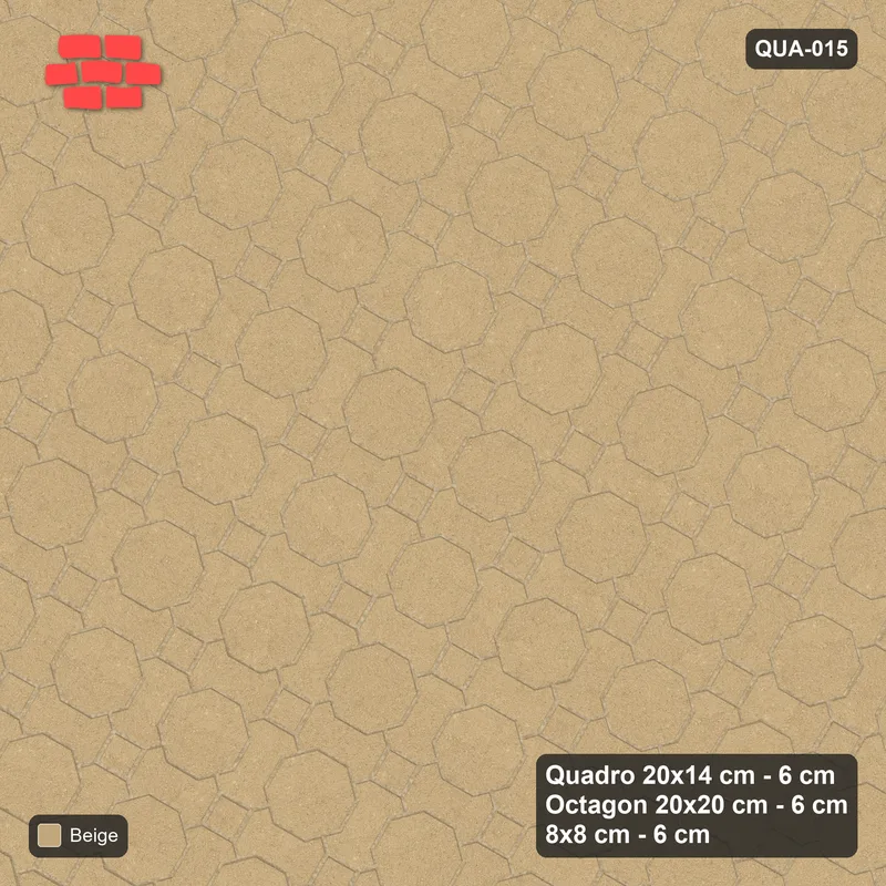 Interlock (Pasco) 20x14 cm · QUA-015 · Quadro-Octagon-8x8 grid, uniform roles, 60 deg (Sand), no kerb · Top view Interlock (Pasco) 20x14 cm · QUA-015 · Quadro-Octagon-8x8 grid, uniform roles, 60 deg (Sand), no kerb · Top view