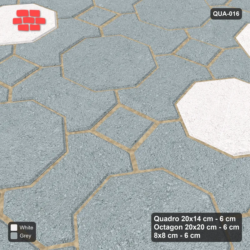 Interlock (Pasco) 20x14 cm · QUA-016 · Quadro-Octagon-8x8 grid, octagon cross, 10 deg (Salt & Pepper), Kerb 38H kerb · Side view Interlock (Pasco) 20x14 cm · QUA-016 · Quadro-Octagon-8x8 grid, octagon cross, 10 deg (Salt & Pepper), Kerb 38H kerb · Side view
