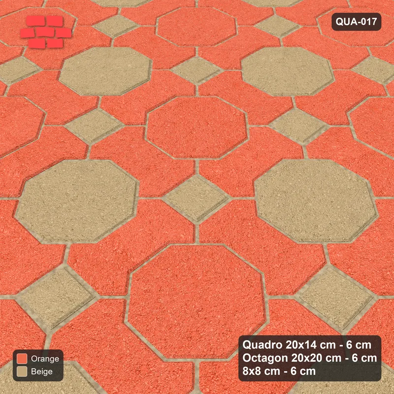 Interlock (Pasco) 20x14 cm · QUA-017 · Quadro-Octagon-8x8 grid, chequered octagons (Clay Court), Kerb 25H kerb · Side view Interlock (Pasco) 20x14 cm · QUA-017 · Quadro-Octagon-8x8 grid, chequered octagons (Clay Court), Kerb 25H kerb · Side view