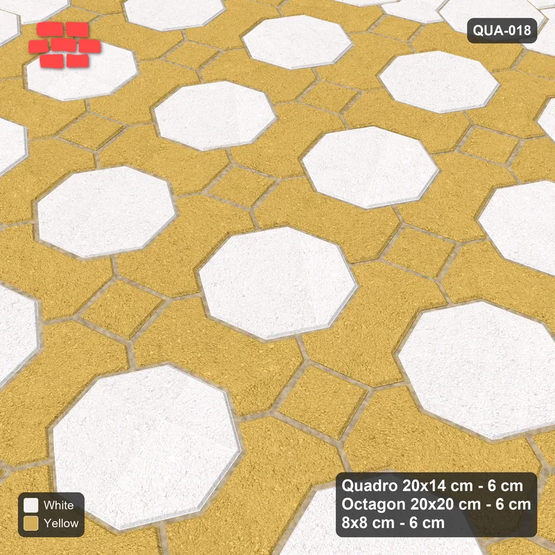 Interlock (Pasco) 20x14 cm · QUA-018 · Quadro-Octagon-8x8 grid, accent Quadro ring, 15 deg (Ivory & Ochre), no kerb · Side view Interlock (Pasco) 20x14 cm · QUA-018 · Quadro-Octagon-8x8 grid, accent Quadro ring, 15 deg (Ivory & Ochre), no kerb · Side view