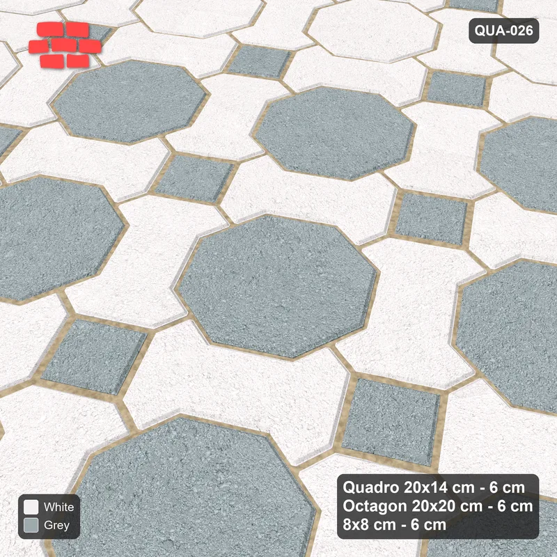 Interlock (Pasco) 20x14 cm · QUA-026 · Quadro-Octagon-8x8 grid, accent octagon ring, 30 deg (Salt & Pepper), no kerb · Side view Interlock (Pasco) 20x14 cm · QUA-026 · Quadro-Octagon-8x8 grid, accent octagon ring, 30 deg (Salt & Pepper), no kerb · Side view